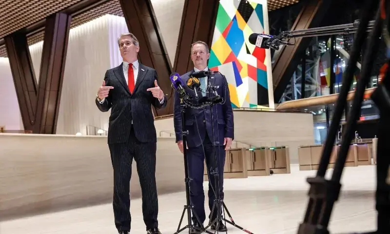 U.S. Treasury Secretary Scott Bessent speaks with U.S. Trade Representative Jamieson Greer after meeting China’s Vice Premier He Lifeng in New York on September 20, 2026. - AFP