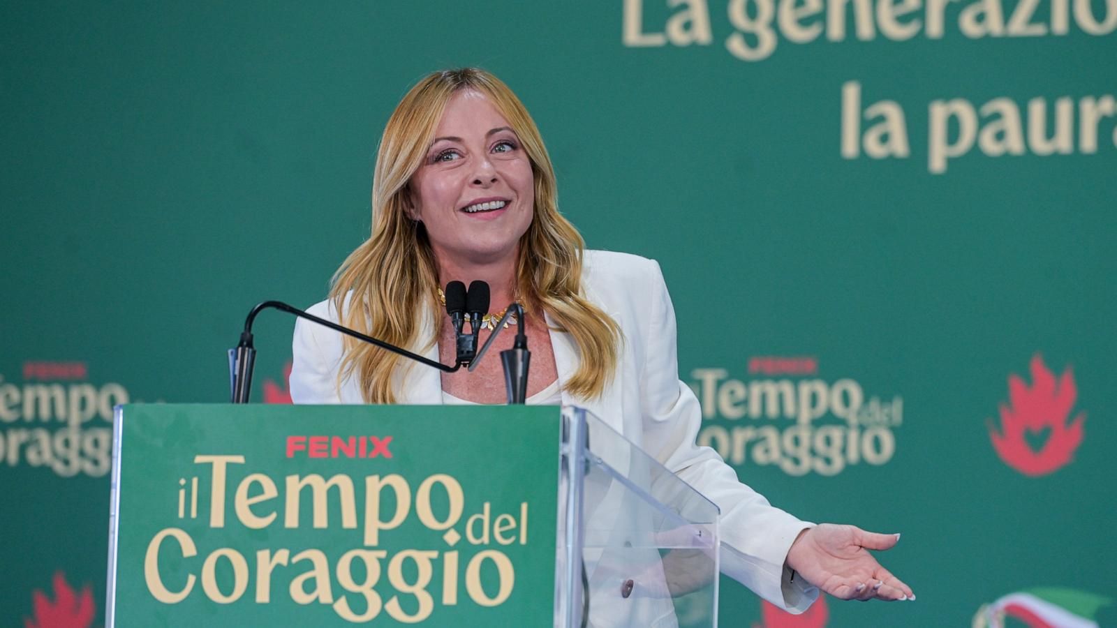 Italian Prime Minister Giorgia Meloni attends the Fenix youth festival in Rome on September 20, 2026. - Valentina Stefanelli/LaPresse via AP