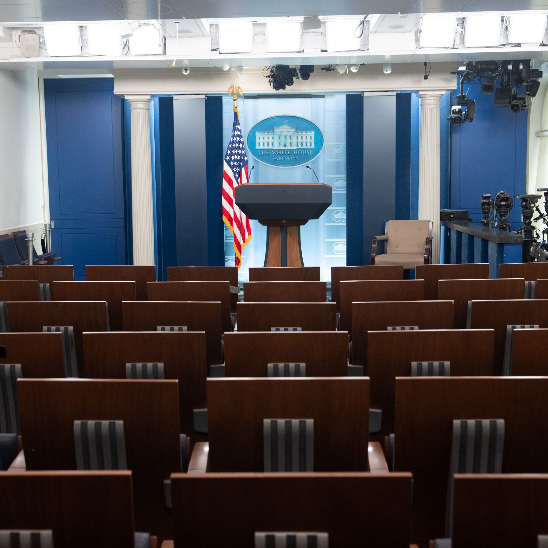 The White House briefing room on Saturday. - The New York Times
