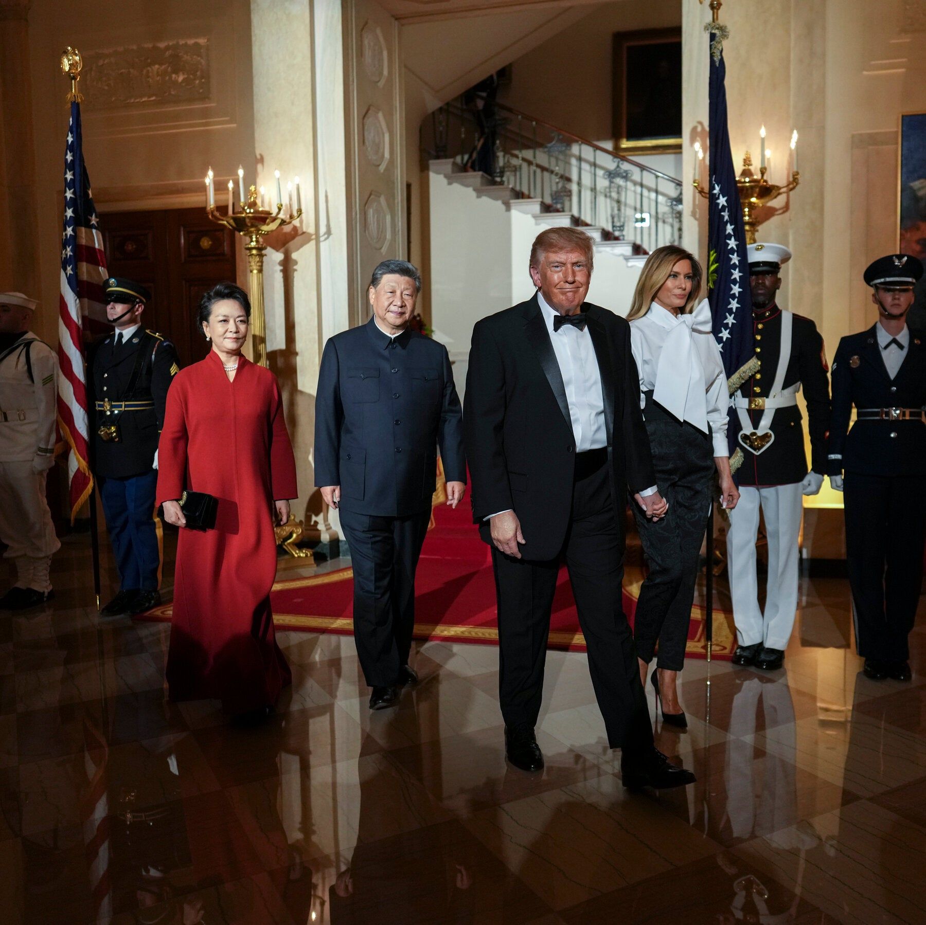 President Trump and Chinese President Xi Jinping, with their wives, attend the state dinner at the White House Thursday night. - The New York Times