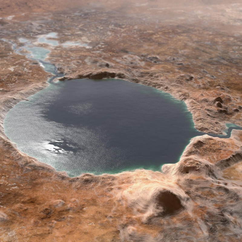 Illustration of ancient Jezero crater as a lake - NASA/JPL-Caltech