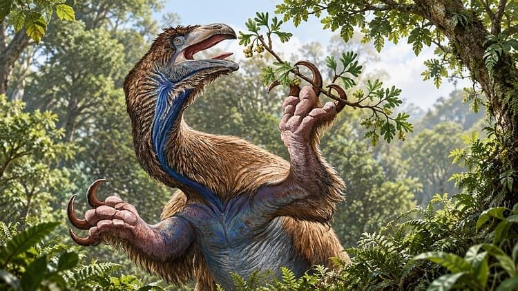 Illustration accompanying the report on the giant feathered therizinosaur Kayrasaurus changliensis - zmescience.com