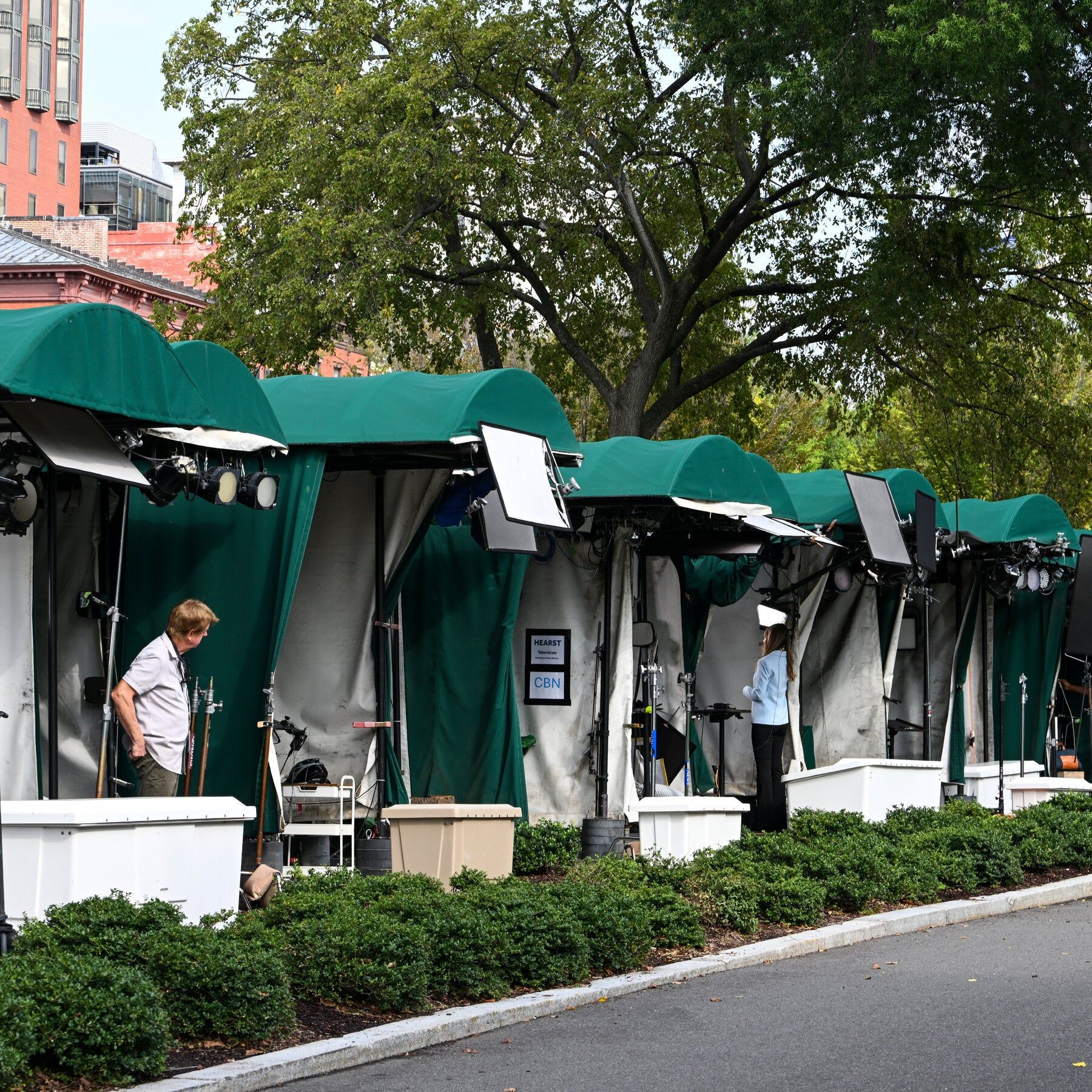 Television news network booths outside the White House this week. - nytimes.com