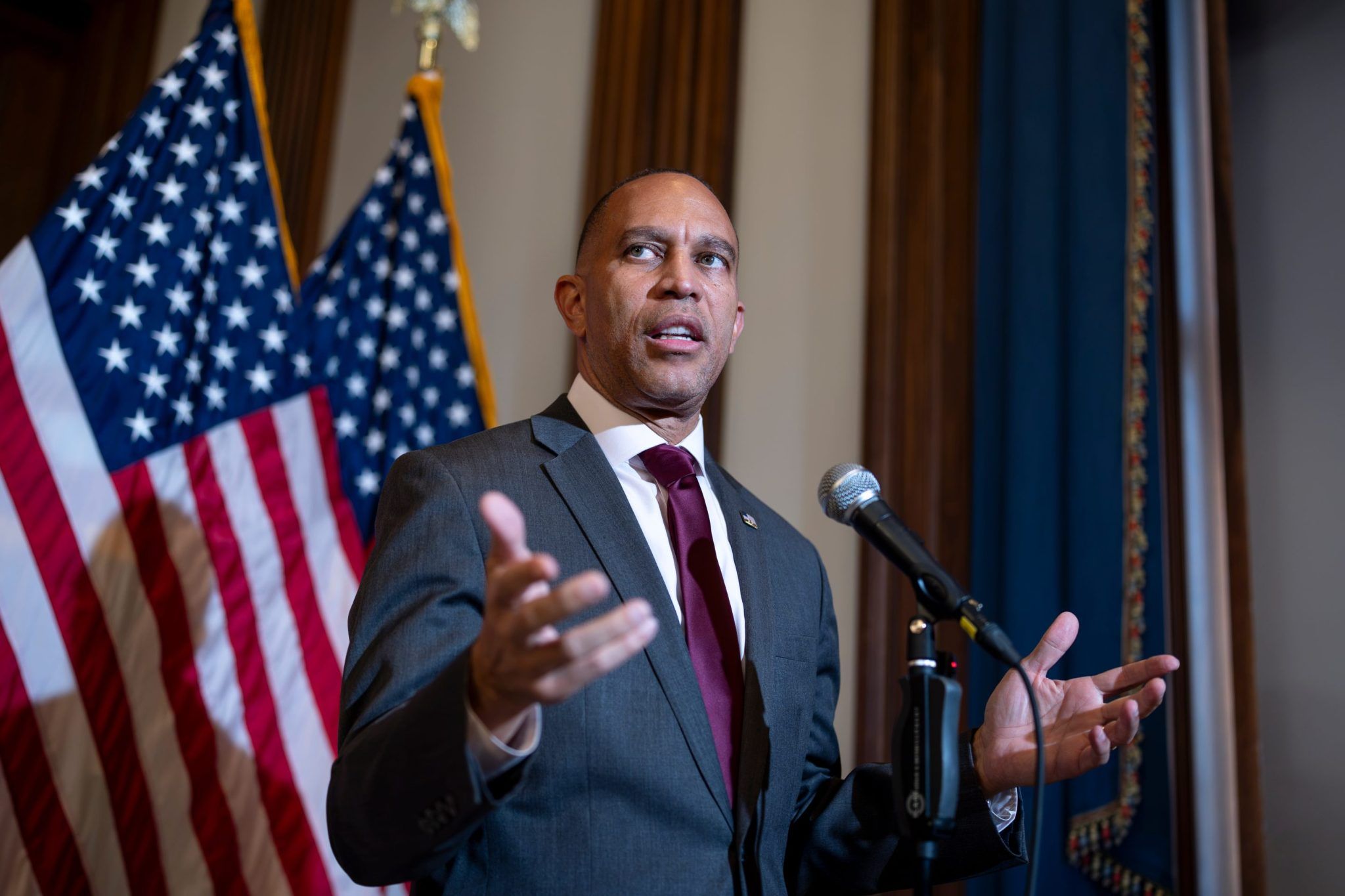 House Minority Leader Hakeem Jeffries speaks at the Capitol in Washington on Sept. 23, 2026. - AP Photo