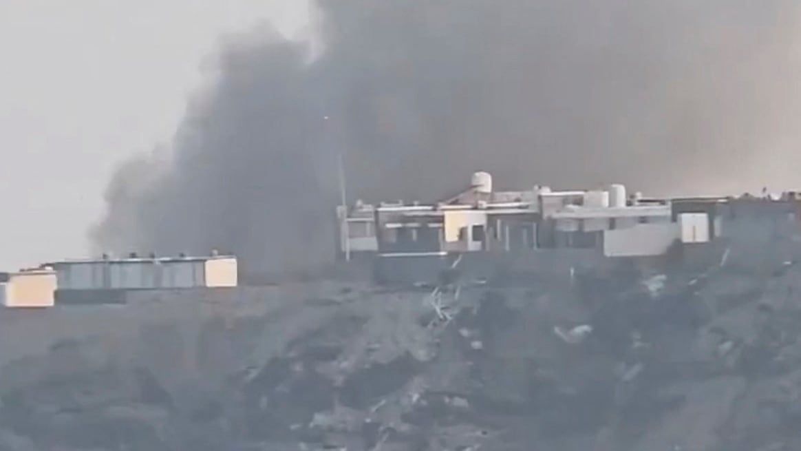 A screengrab from a social media video shows smoke rising from Aden's presidential palace after an attack by the Houthi rebels. Reuters - thenationalnews.com