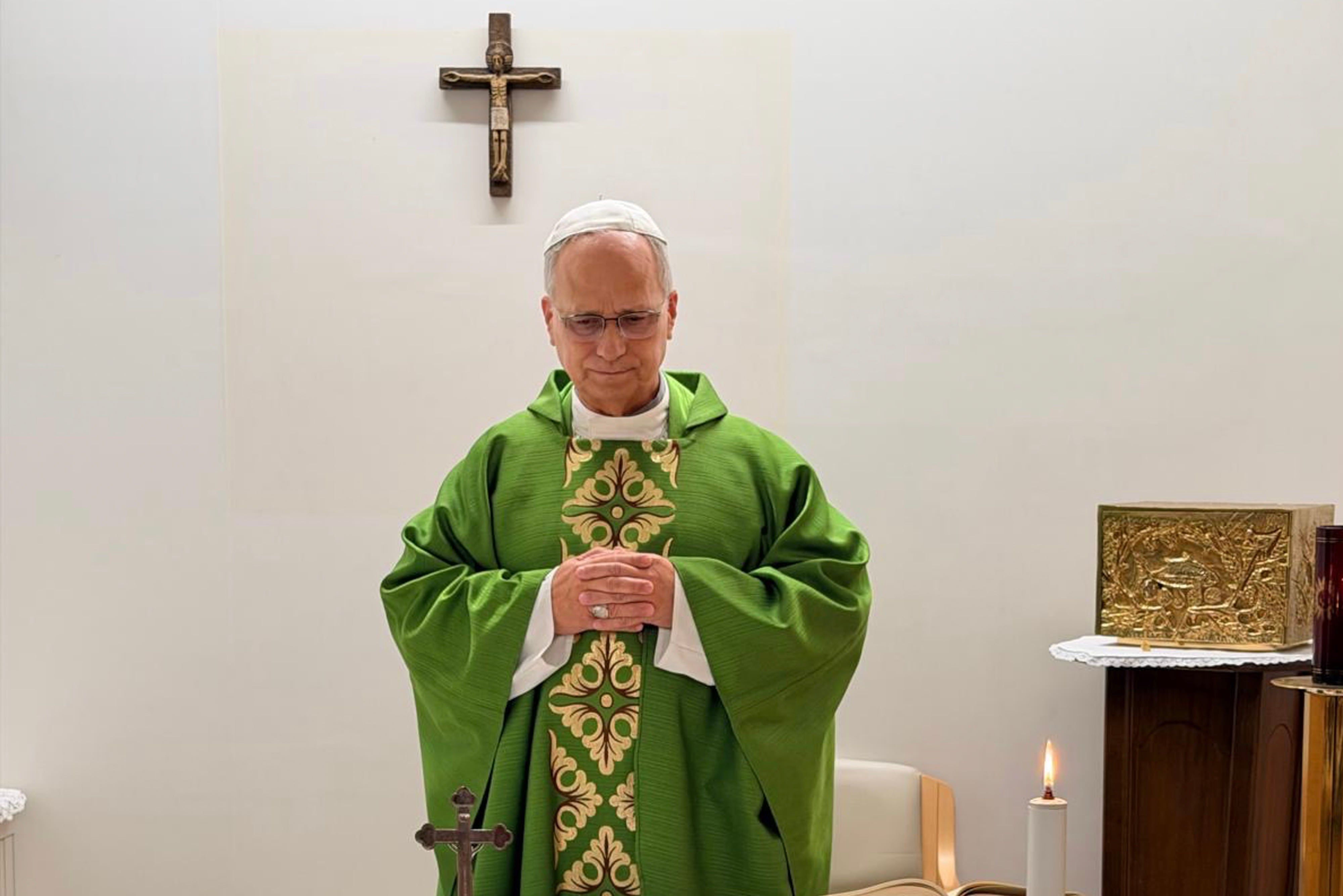 (Vatican Media via AP) This picture, released by Vatican Media on Friday, Oct. 16, 2026, shows Pope Leo XIV celebrating Mass at the Agostino Gemelli Polyclinic in Rome, where he is recovering after having cancer removed from his right lung. - sltrib.com